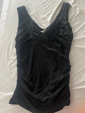 White House Black Market Black V-Neck Ruched Tank